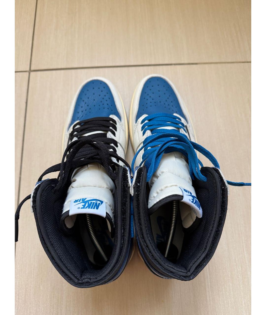 JORDAN Синие кожаные высокие кроссовки / кеды, фото 3