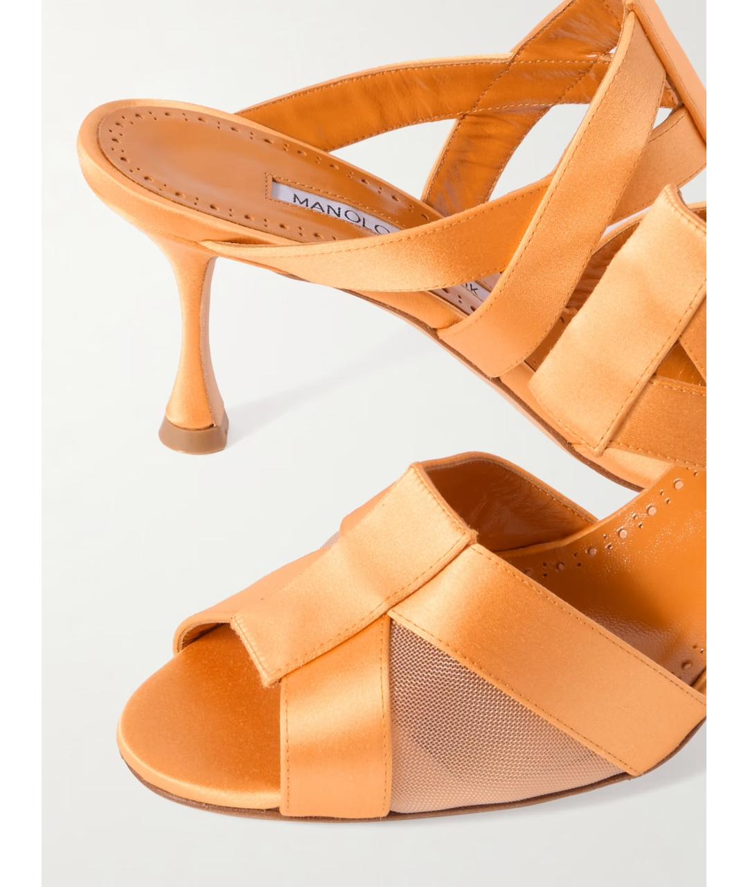 MANOLO BLAHNIK Оранжевое текстильные мюли, фото 4