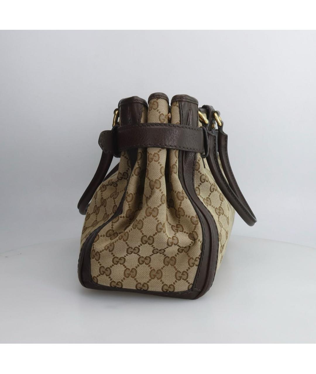 GUCCI Коричневая тканевая сумка с короткими ручками, фото 2