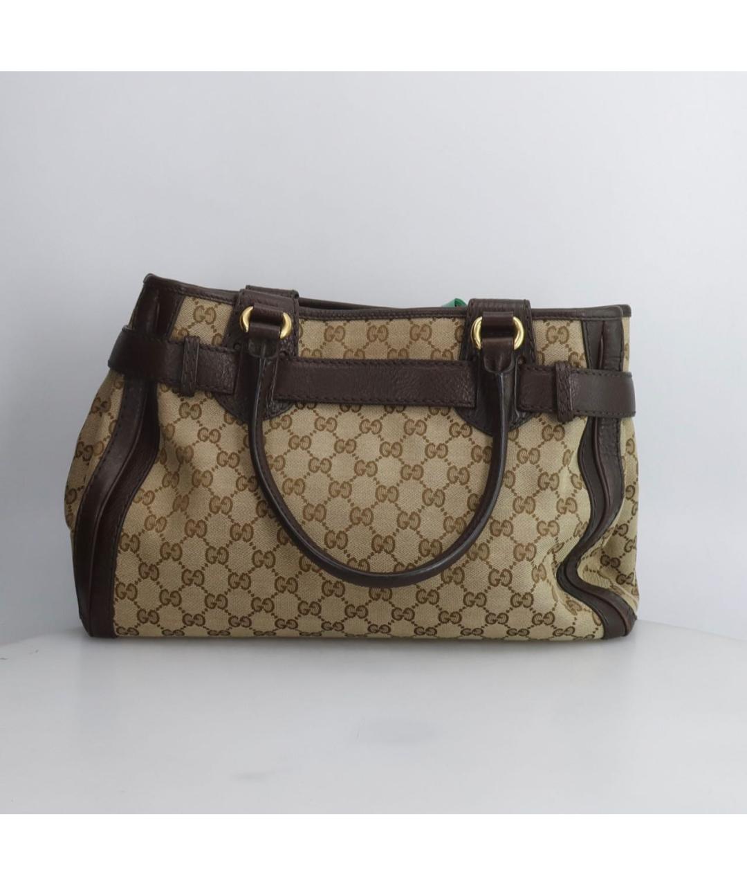 GUCCI Коричневая тканевая сумка с короткими ручками, фото 3