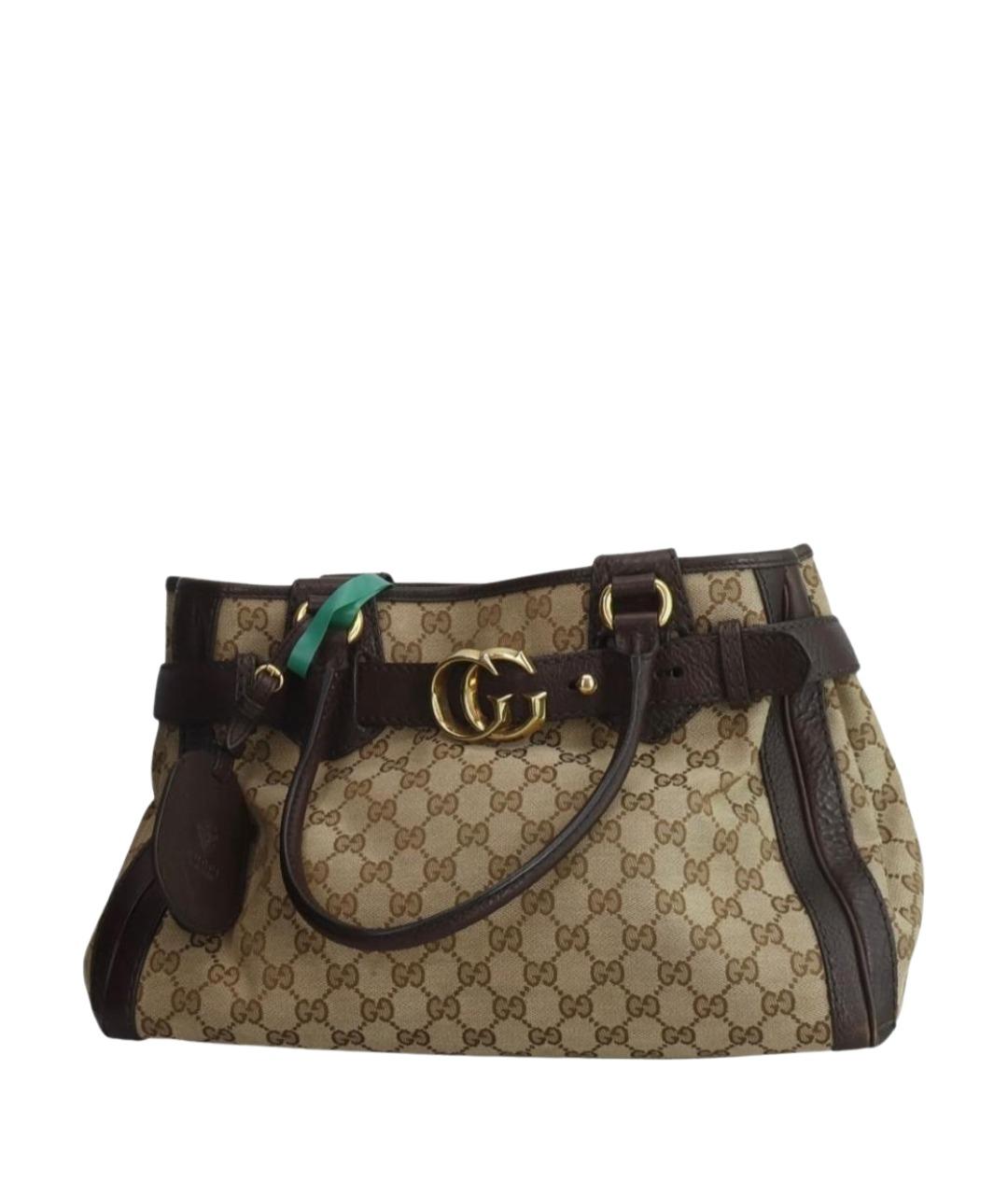 GUCCI Коричневая тканевая сумка с короткими ручками, фото 1