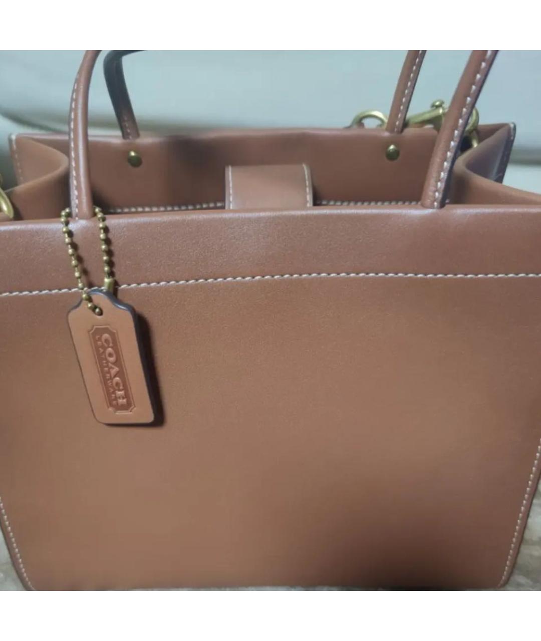 COACH Коричневая кожаная сумка тоут, фото 4