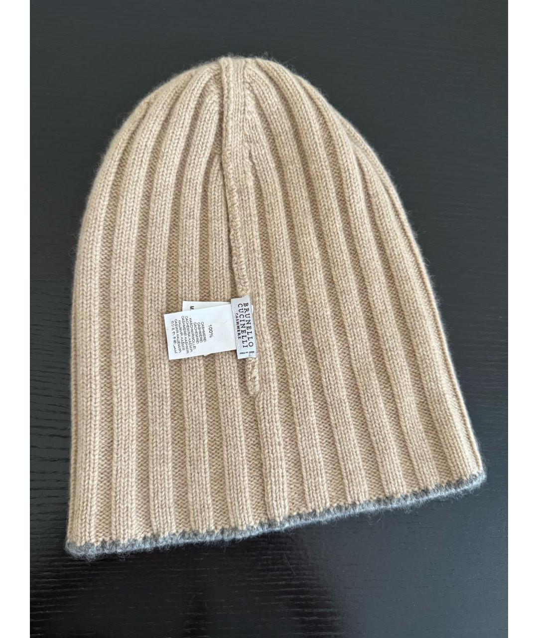 BRUNELLO CUCINELLI Бежевая кашемировая шапка, фото 3