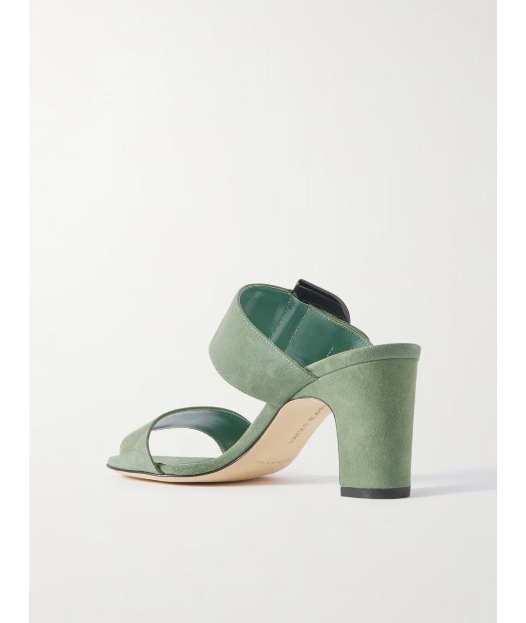 MANOLO BLAHNIK Зеленые замшевые мюли, фото 4