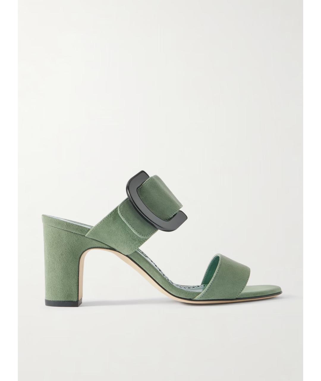 MANOLO BLAHNIK Зеленые замшевые мюли, фото 5