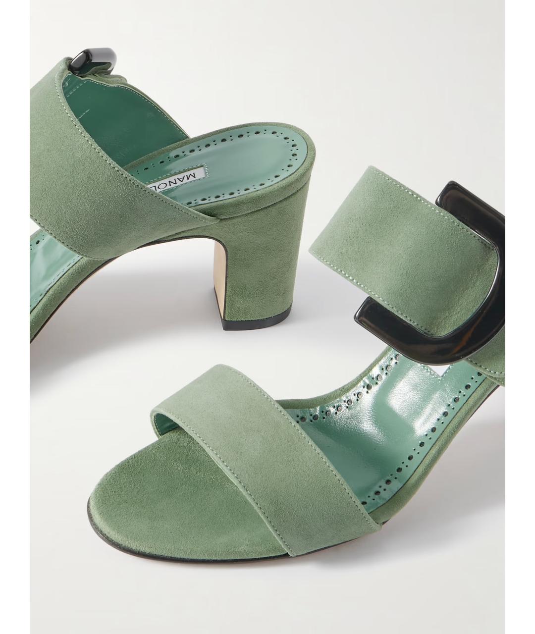 MANOLO BLAHNIK Зеленые замшевые мюли, фото 3