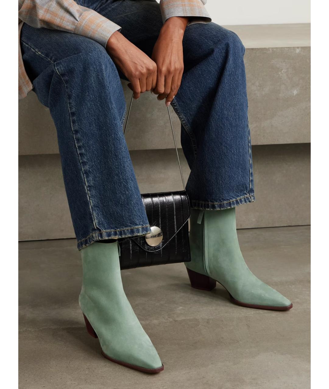 MANOLO BLAHNIK Зеленые замшевые ботильоны, фото 2