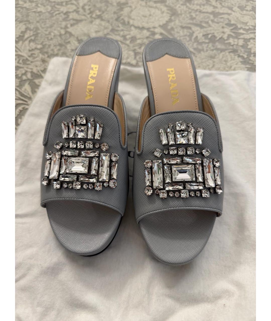 PRADA Голубые кожаные шлепанцы, фото 2