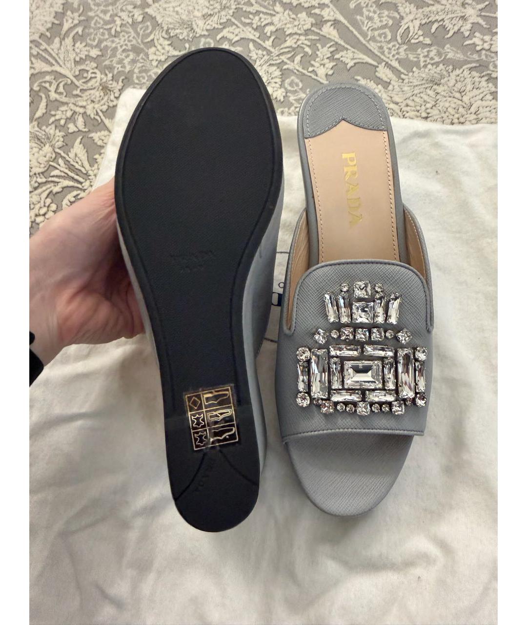 PRADA Голубые кожаные шлепанцы, фото 3