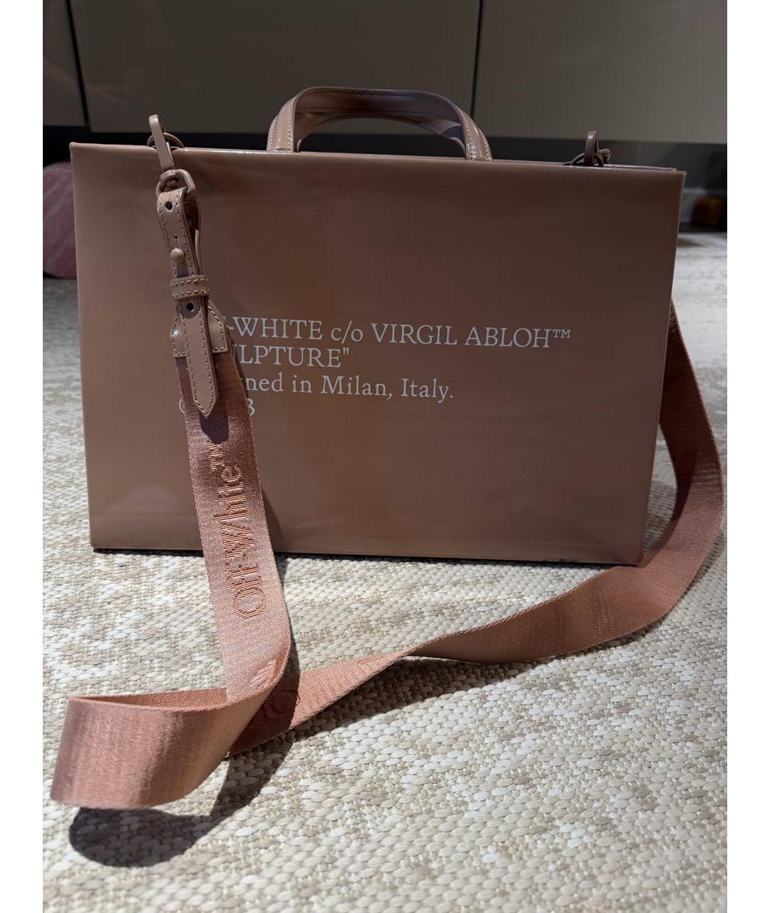 OFF-WHITE Бежевая сумка тоут из лакированной кожи, фото 3
