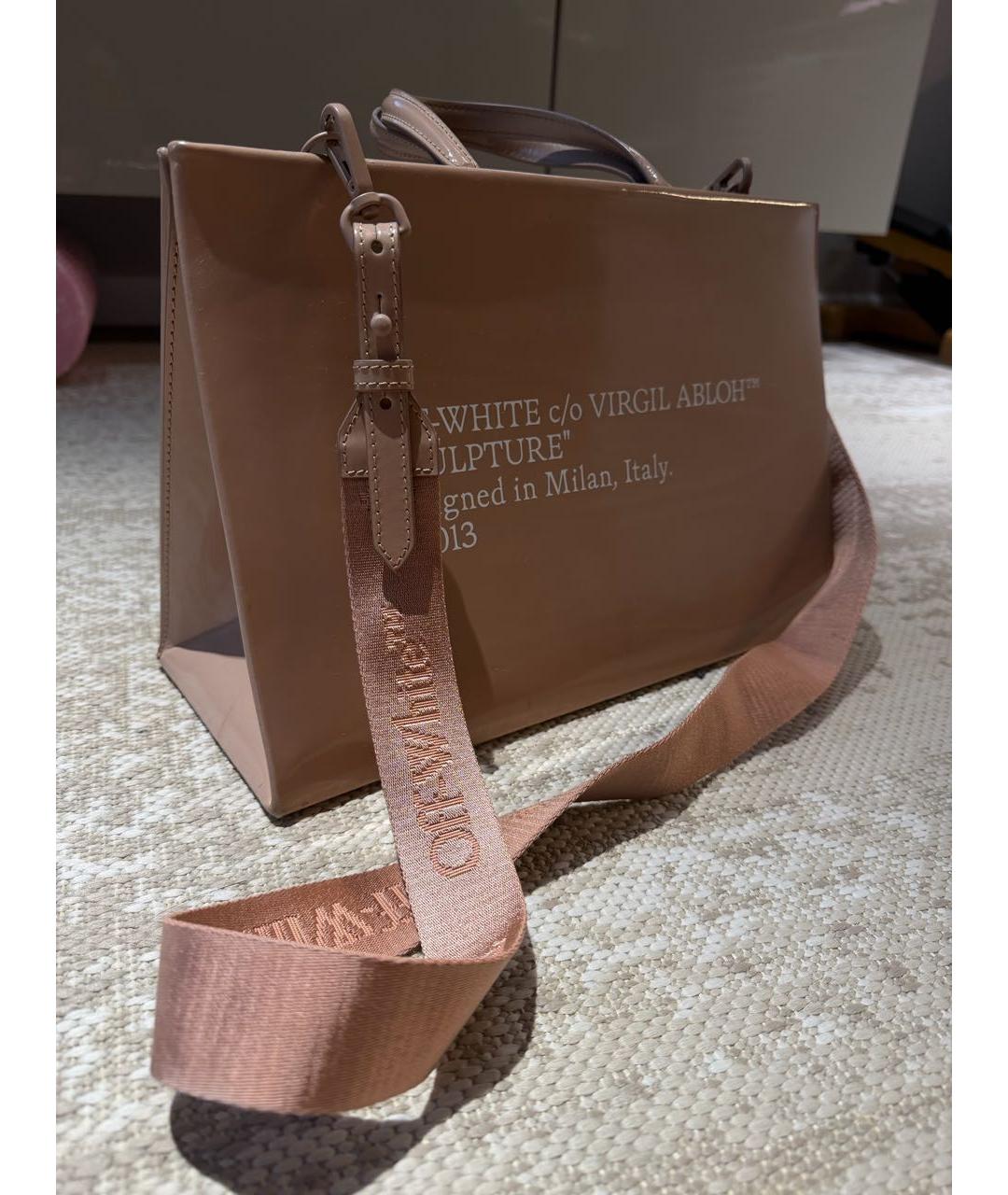 OFF-WHITE Бежевая сумка тоут из лакированной кожи, фото 2