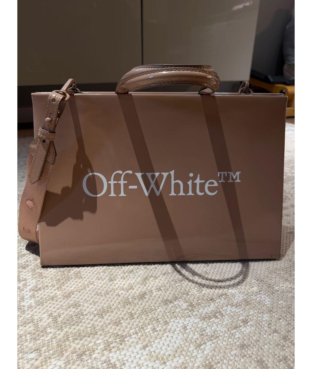 OFF-WHITE Бежевая сумка тоут из лакированной кожи, фото 5