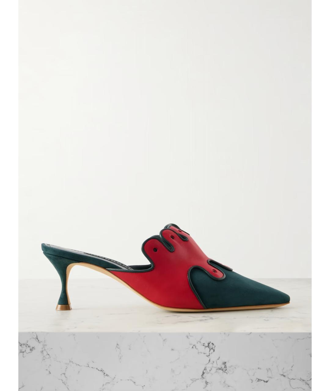 MANOLO BLAHNIK Зеленые замшевые мюли, фото 5