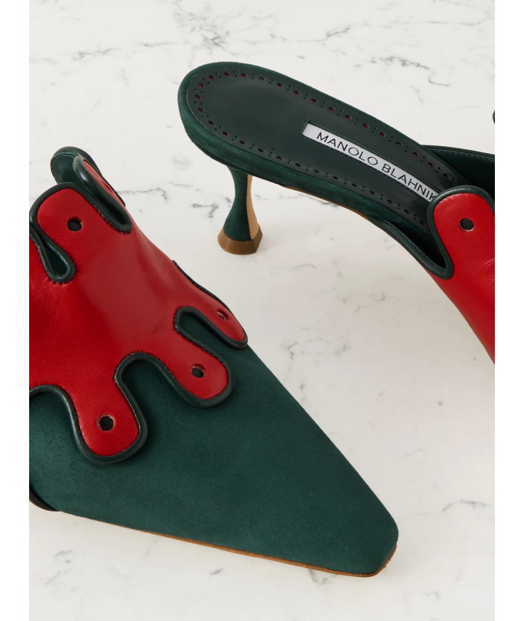MANOLO BLAHNIK Зеленые замшевые мюли, фото 4