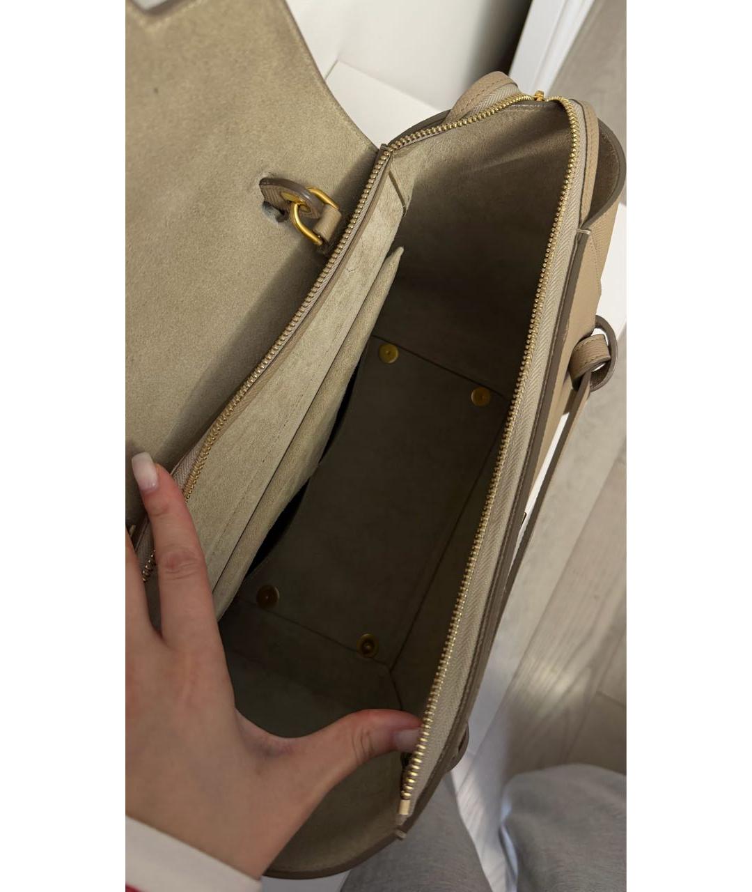 CELINE Бежевая кожаная сумка через плечо, фото 7