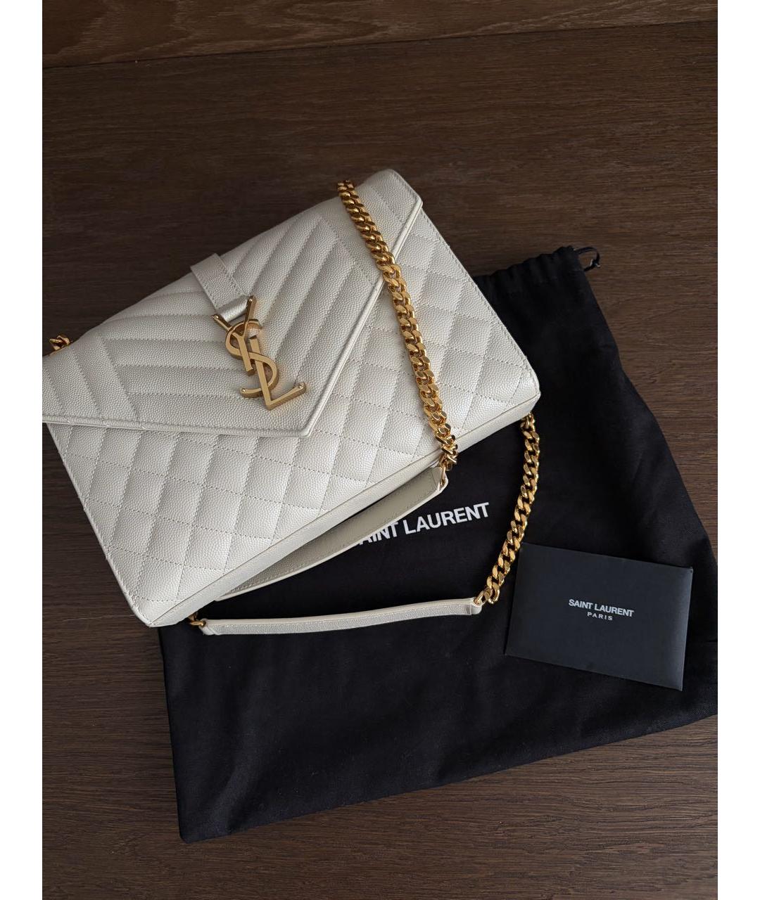 SAINT LAURENT Бежевая кожаная сумка через плечо, фото 7