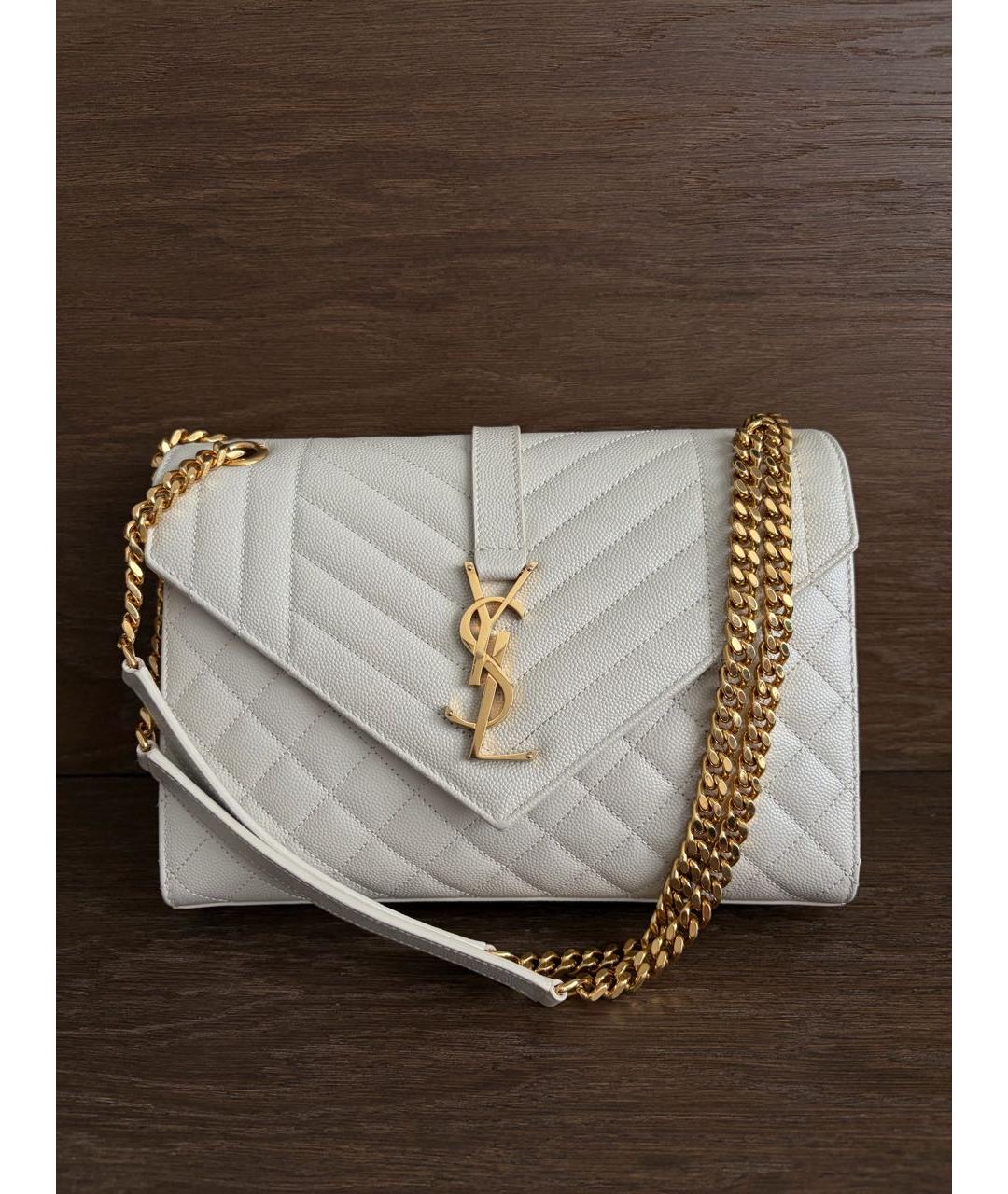 SAINT LAURENT Бежевая кожаная сумка через плечо, фото 9