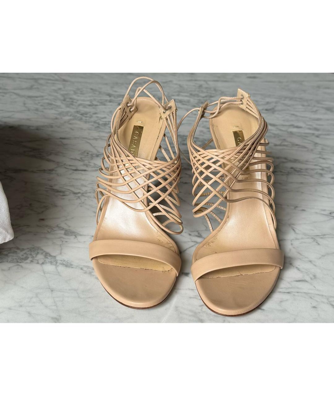 CASADEI Бежевые кожаные босоножки, фото 5