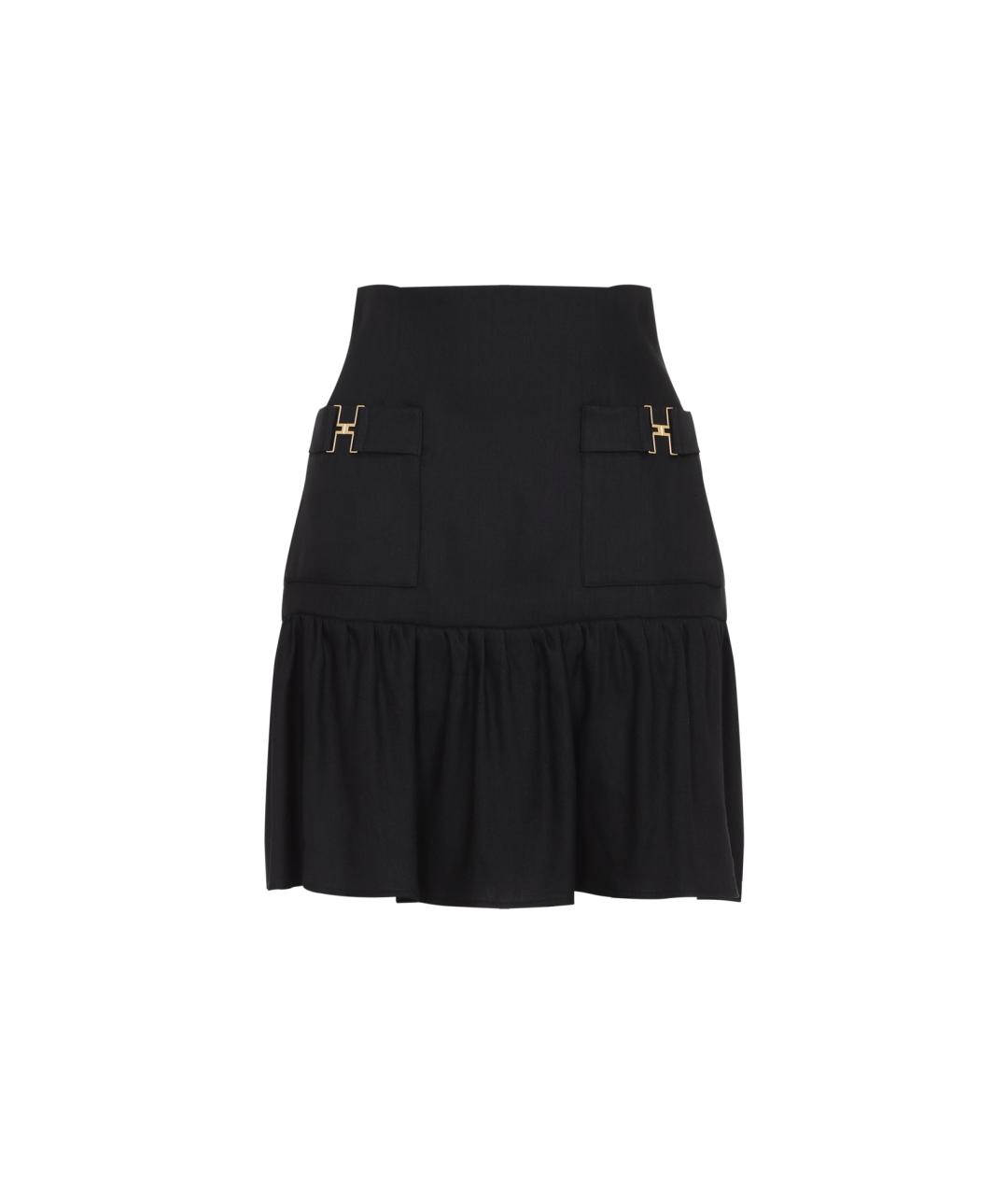 ELISABETTA FRANCHI Черная льняная юбка мини, фото 1