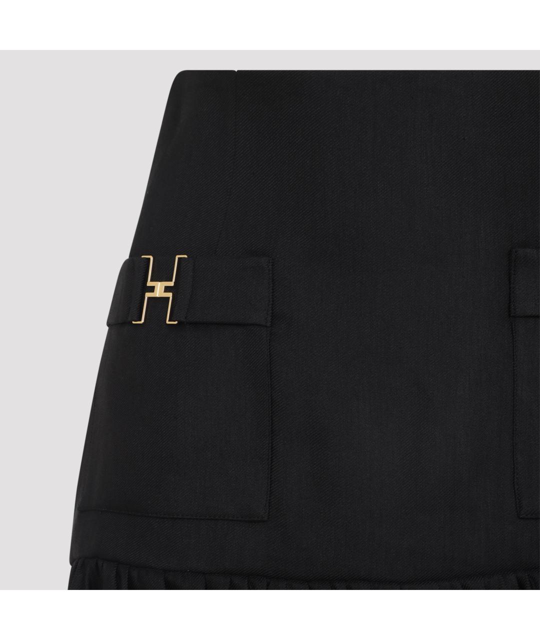 ELISABETTA FRANCHI Черная льняная юбка мини, фото 4