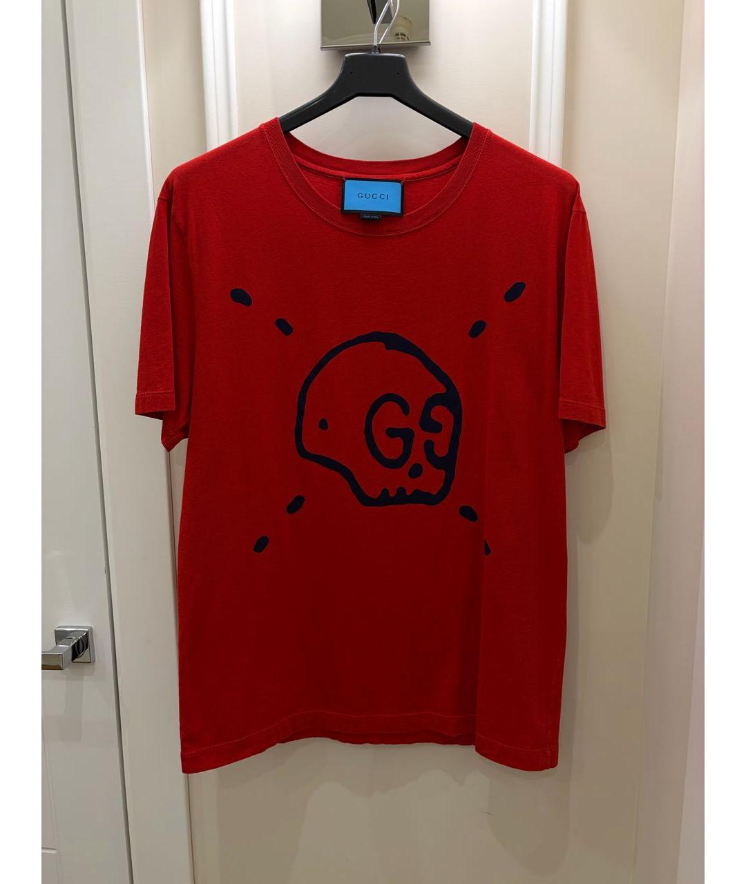 GUCCI Красная хлопковая футболка, фото 5