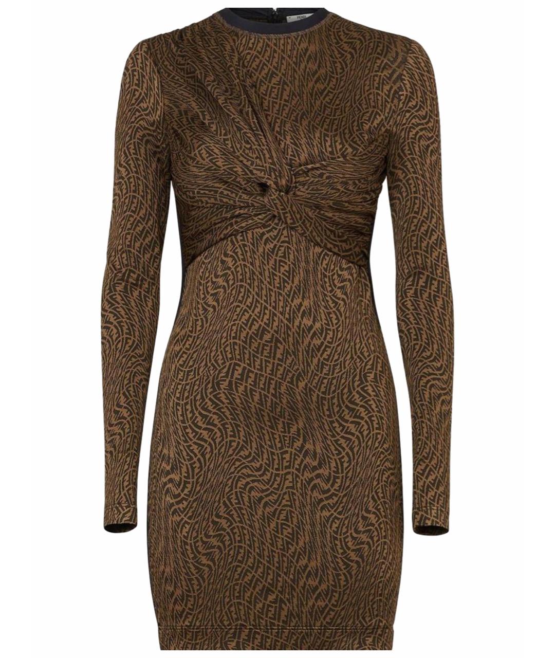 FENDI Коричневое шелковое коктейльное платье, фото 1