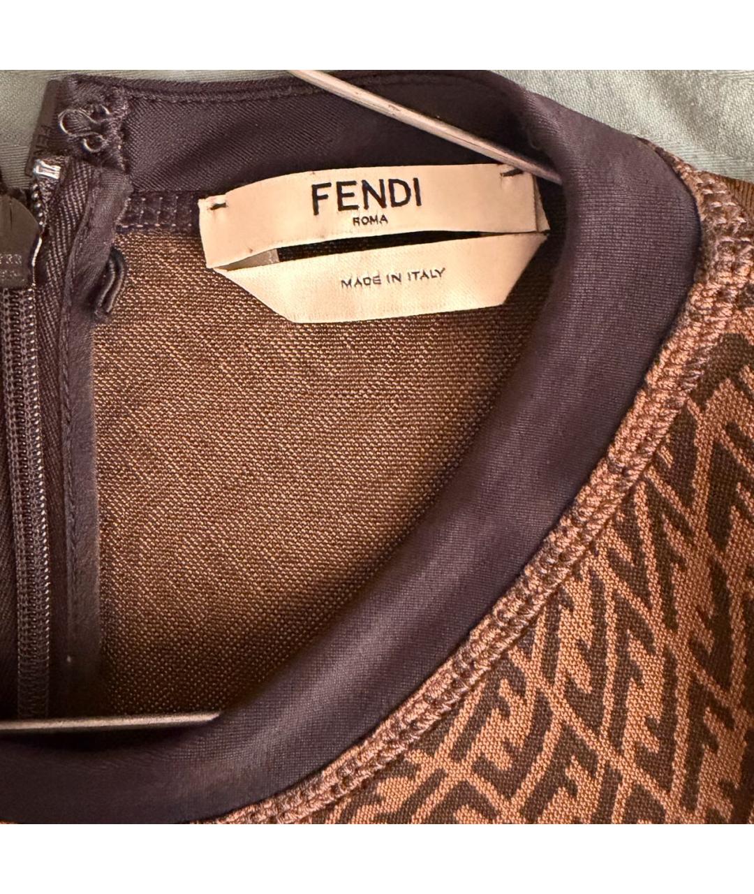 FENDI Коричневое шелковое коктейльное платье, фото 5