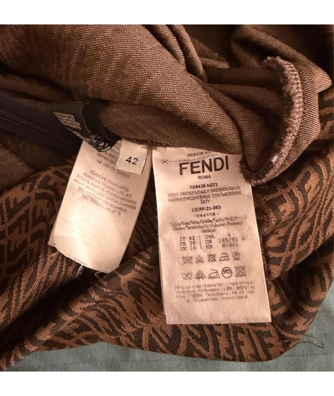 FENDI Коричневое шелковое коктейльное платье, фото 4