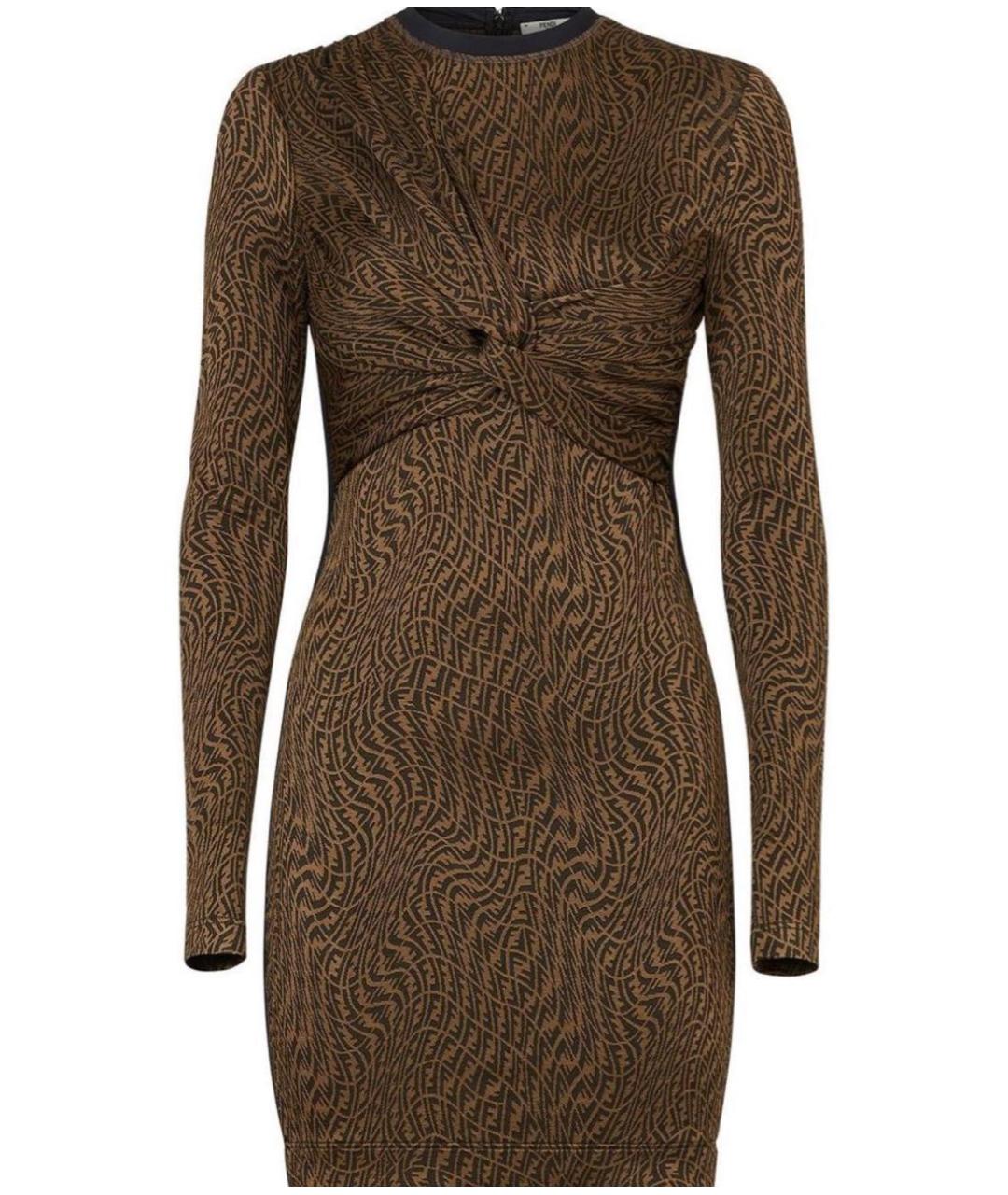 FENDI Коричневое шелковое коктейльное платье, фото 6