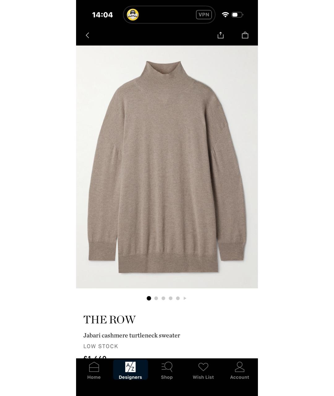 THE ROW Бежевая кашемировая водолазка, фото 4