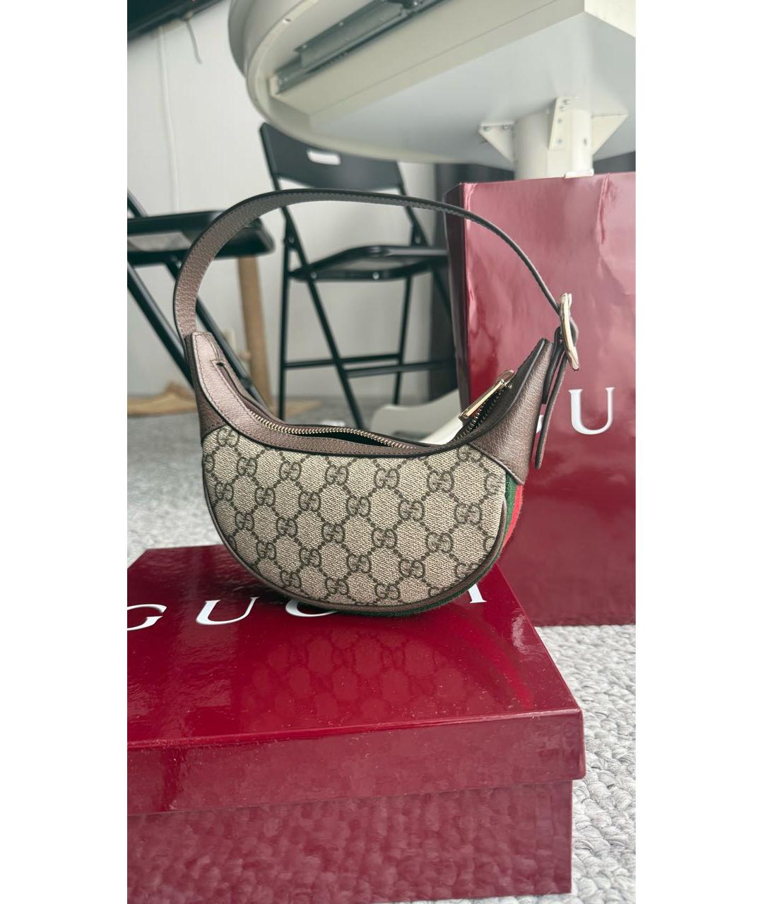 GUCCI Коричневая кожаная сумка с короткими ручками, фото 3