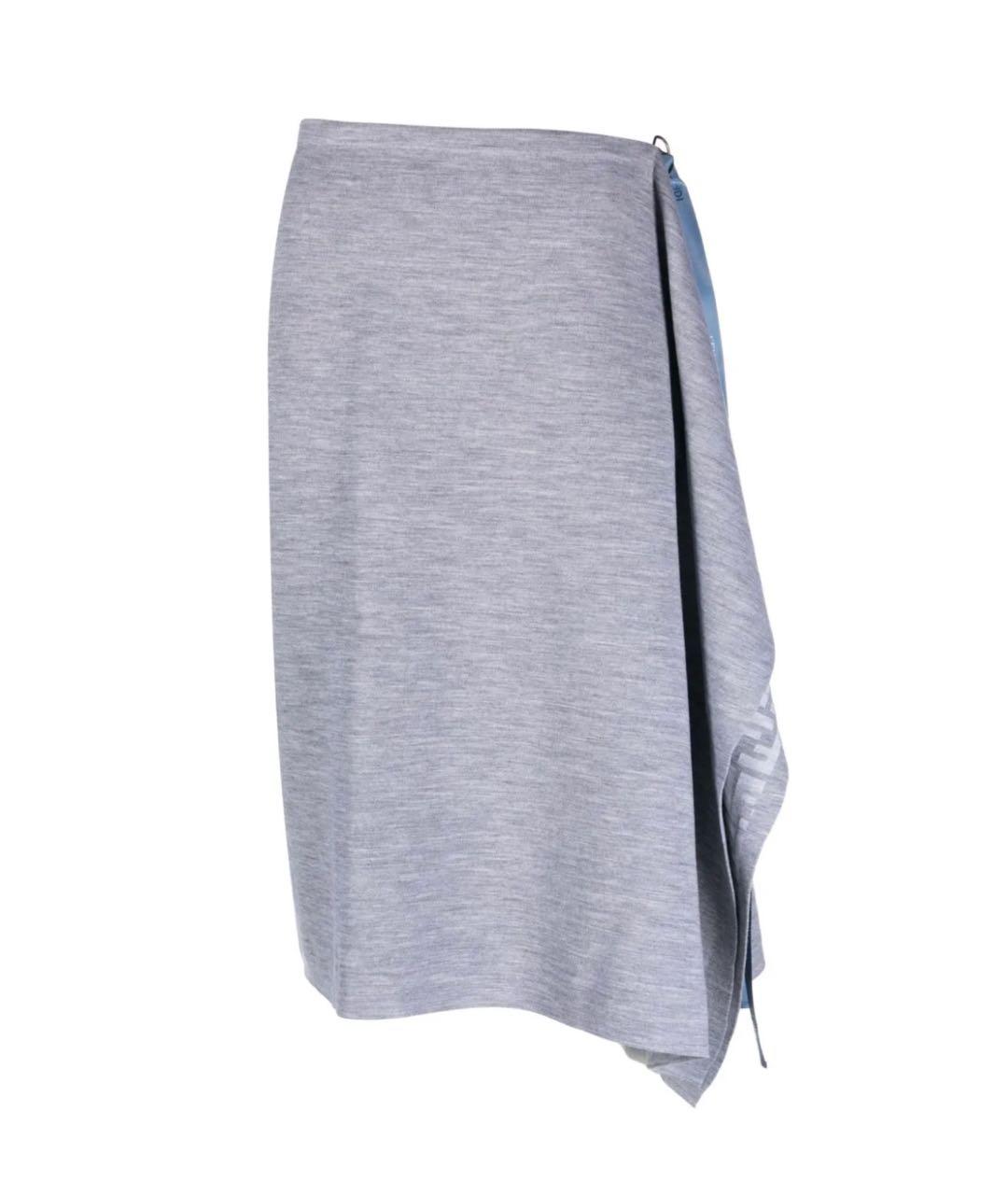 FENDI Серая льняная юбка миди, фото 6