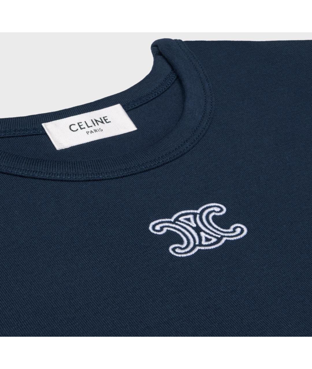 CELINE Темно-синяя хлопковая футболка, фото 3