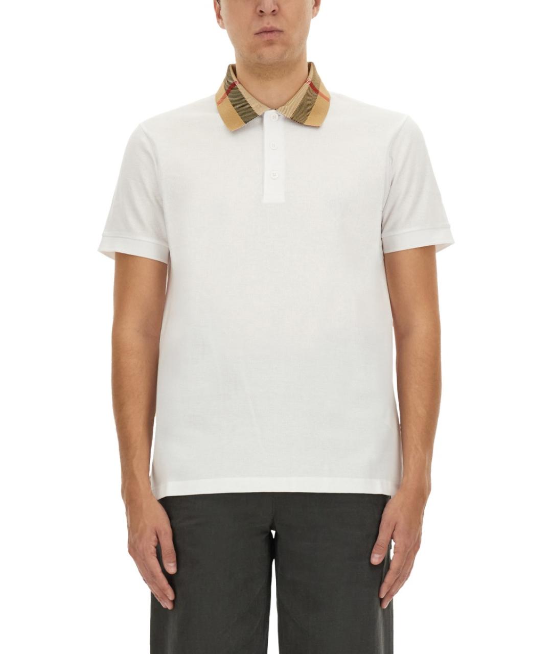 BURBERRY Белое хлопковое поло с коротким рукавом, фото 1