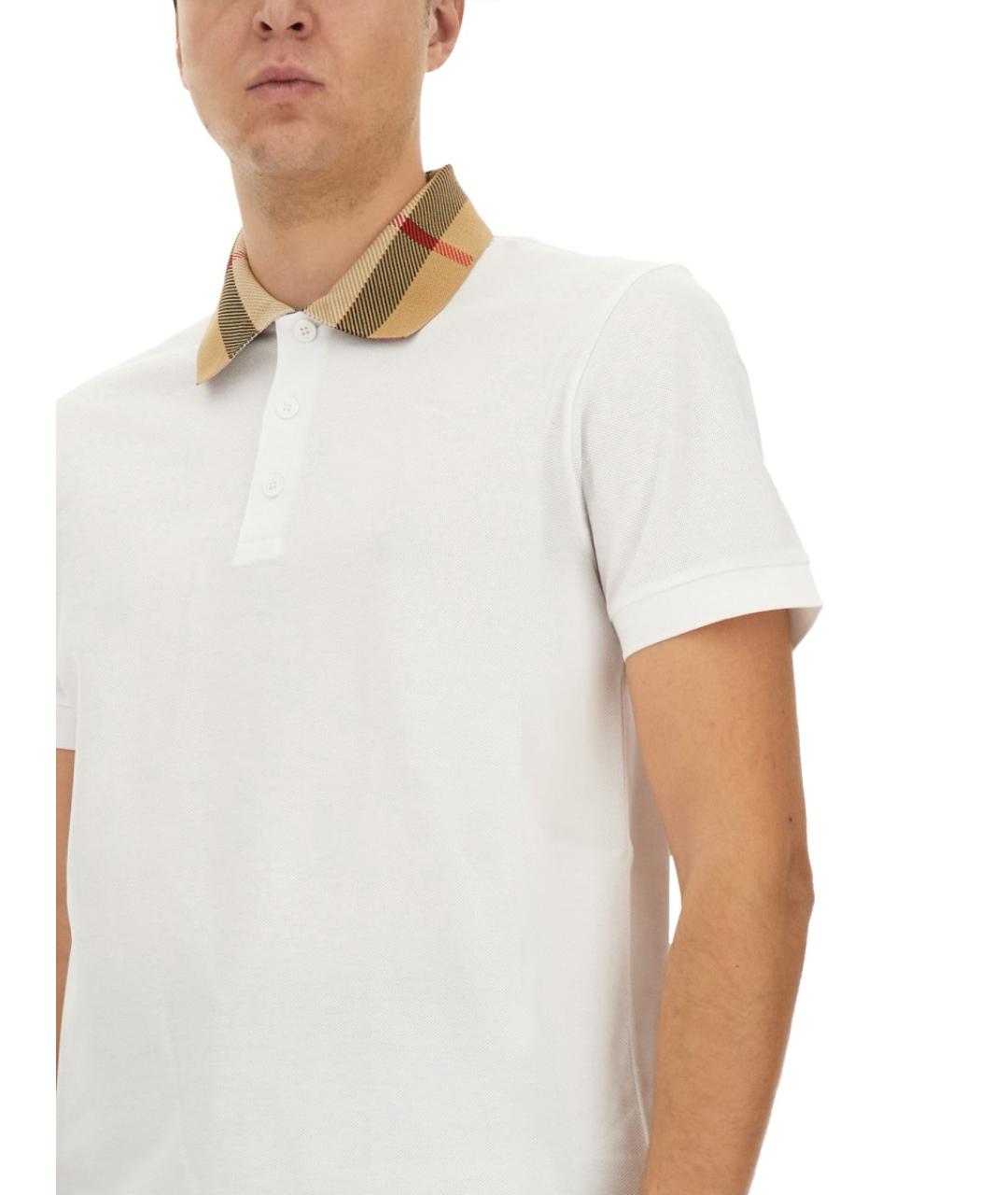 BURBERRY Белое хлопковое поло с коротким рукавом, фото 4