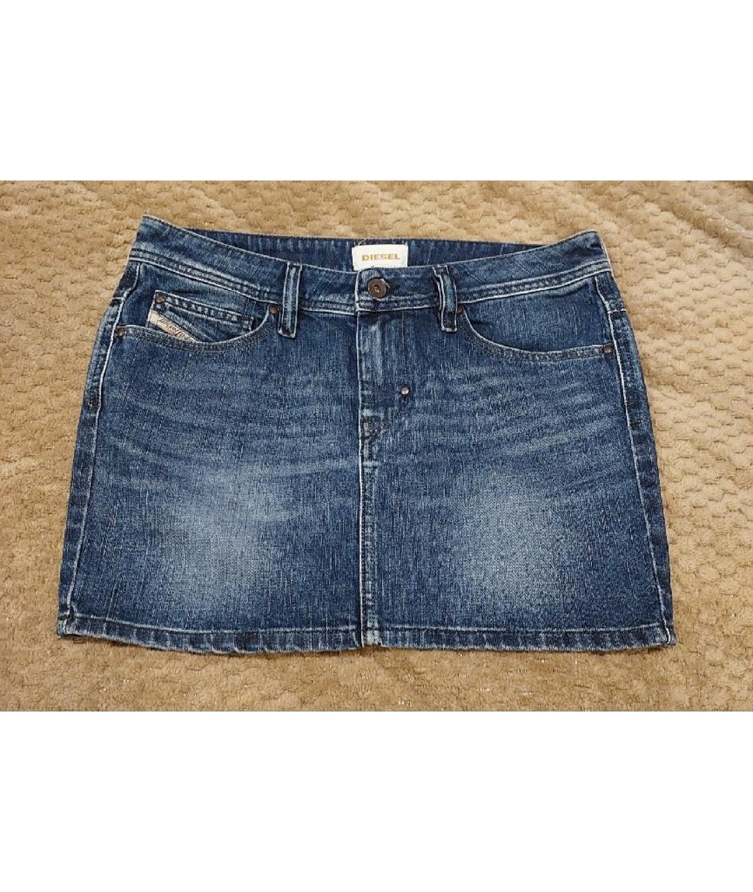 DIESEL Синяя хлопко-эластановая юбка мини, фото 7