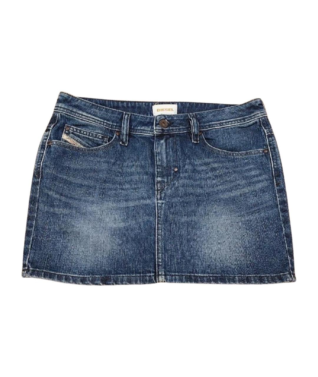 DIESEL Синяя хлопко-эластановая юбка мини, фото 1