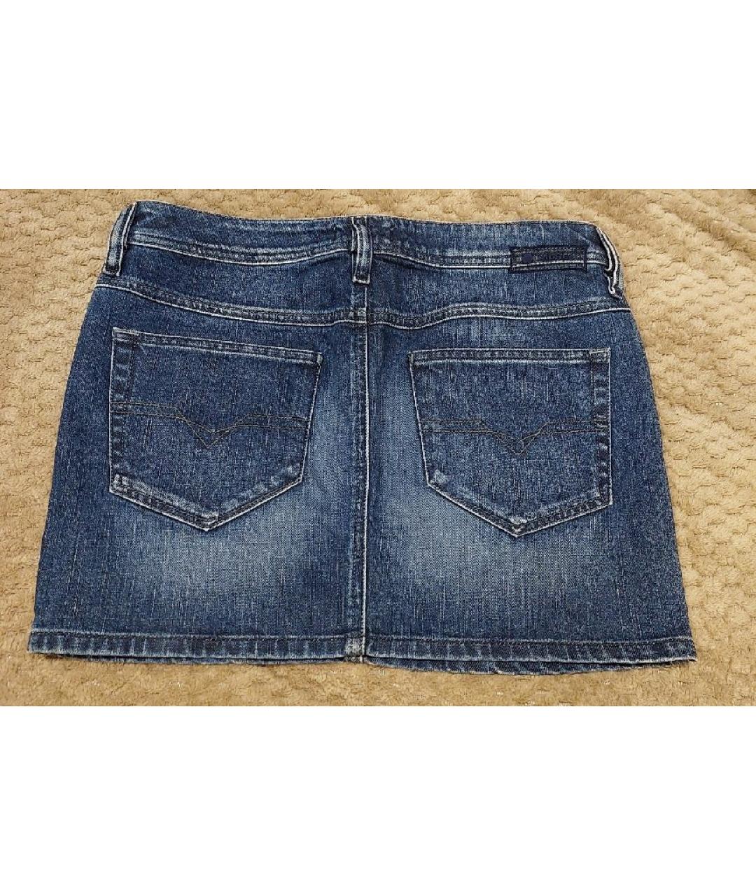 DIESEL Синяя хлопко-эластановая юбка мини, фото 2