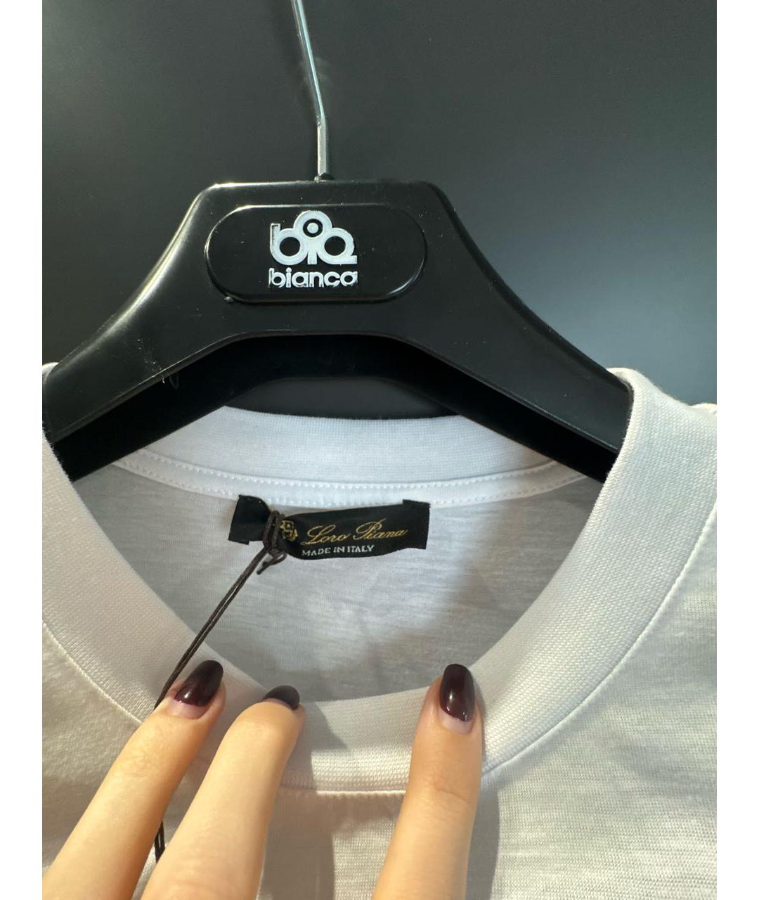 LORO PIANA Белая хлопковая футболка, фото 7