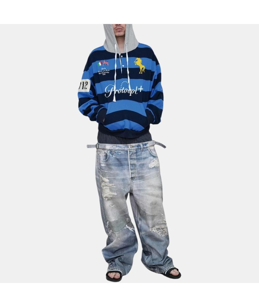 PROTOCOL INDEX Синие хлопковые прямые джинсы, фото 3