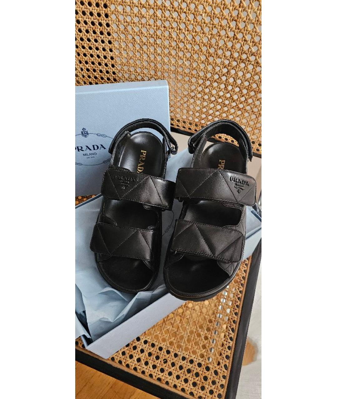 PRADA Черные кожаные сандалии, фото 2