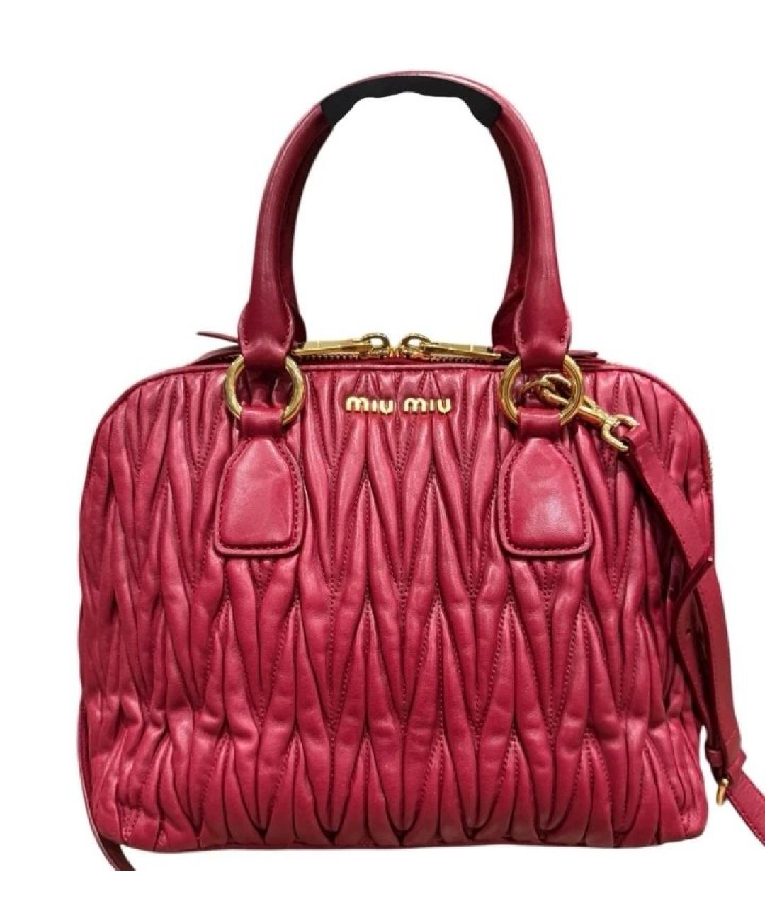 MIU MIU Бордовая кожаная сумка с короткими ручками, фото 8