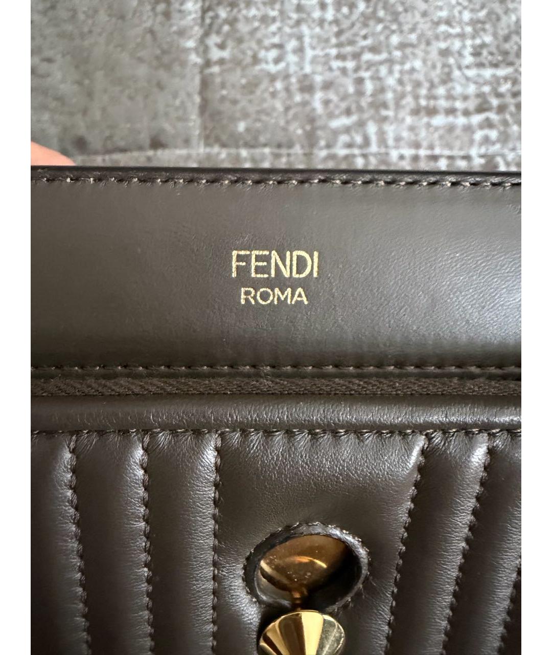 FENDI Хаки кожаная сумка через плечо, фото 4