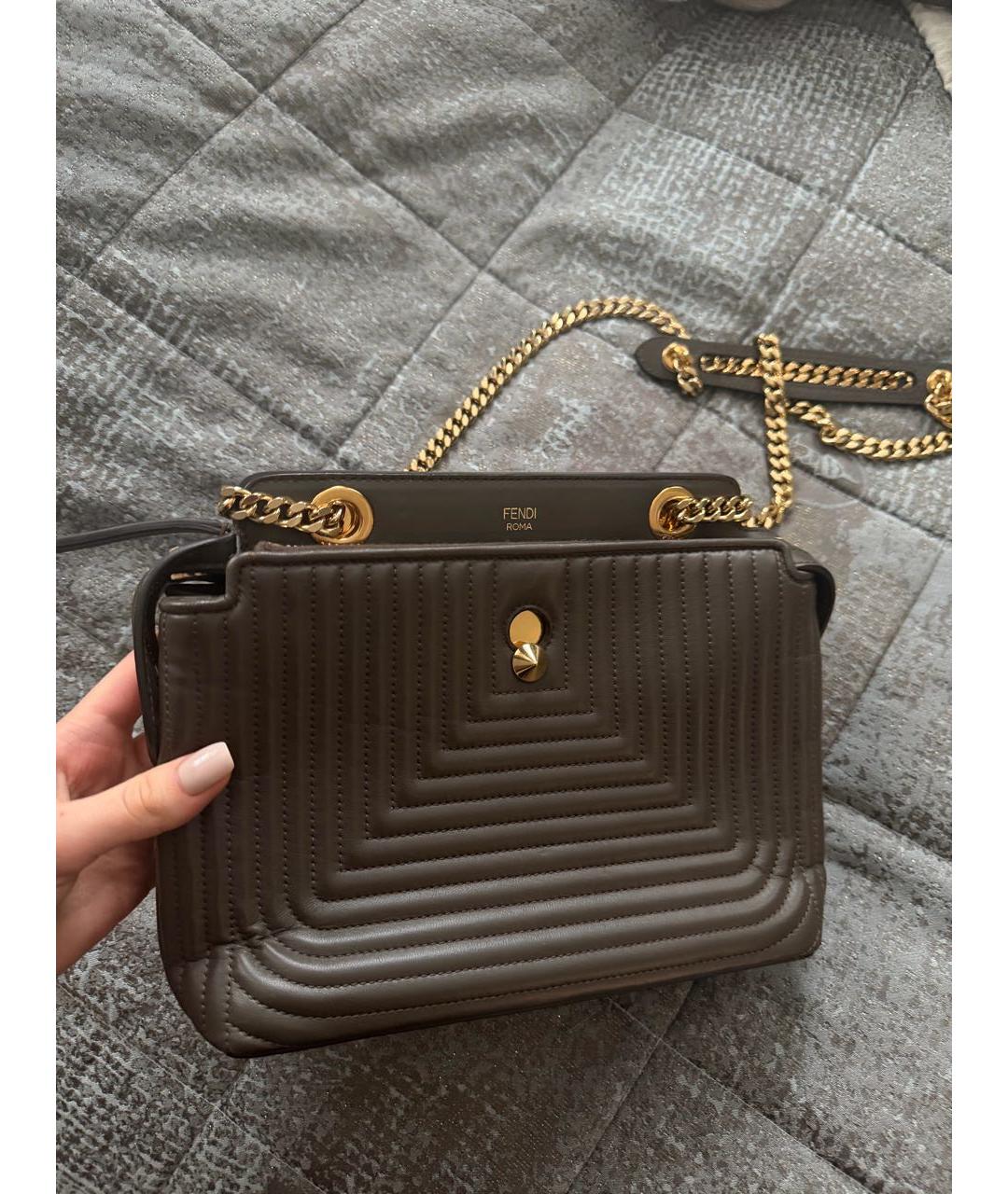 FENDI Хаки кожаная сумка через плечо, фото 2