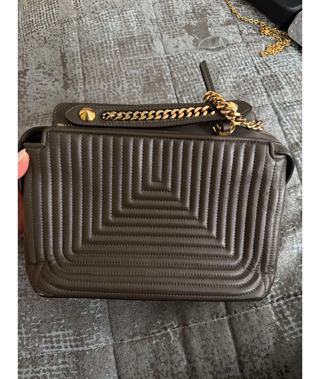 FENDI Хаки кожаная сумка через плечо, фото 3