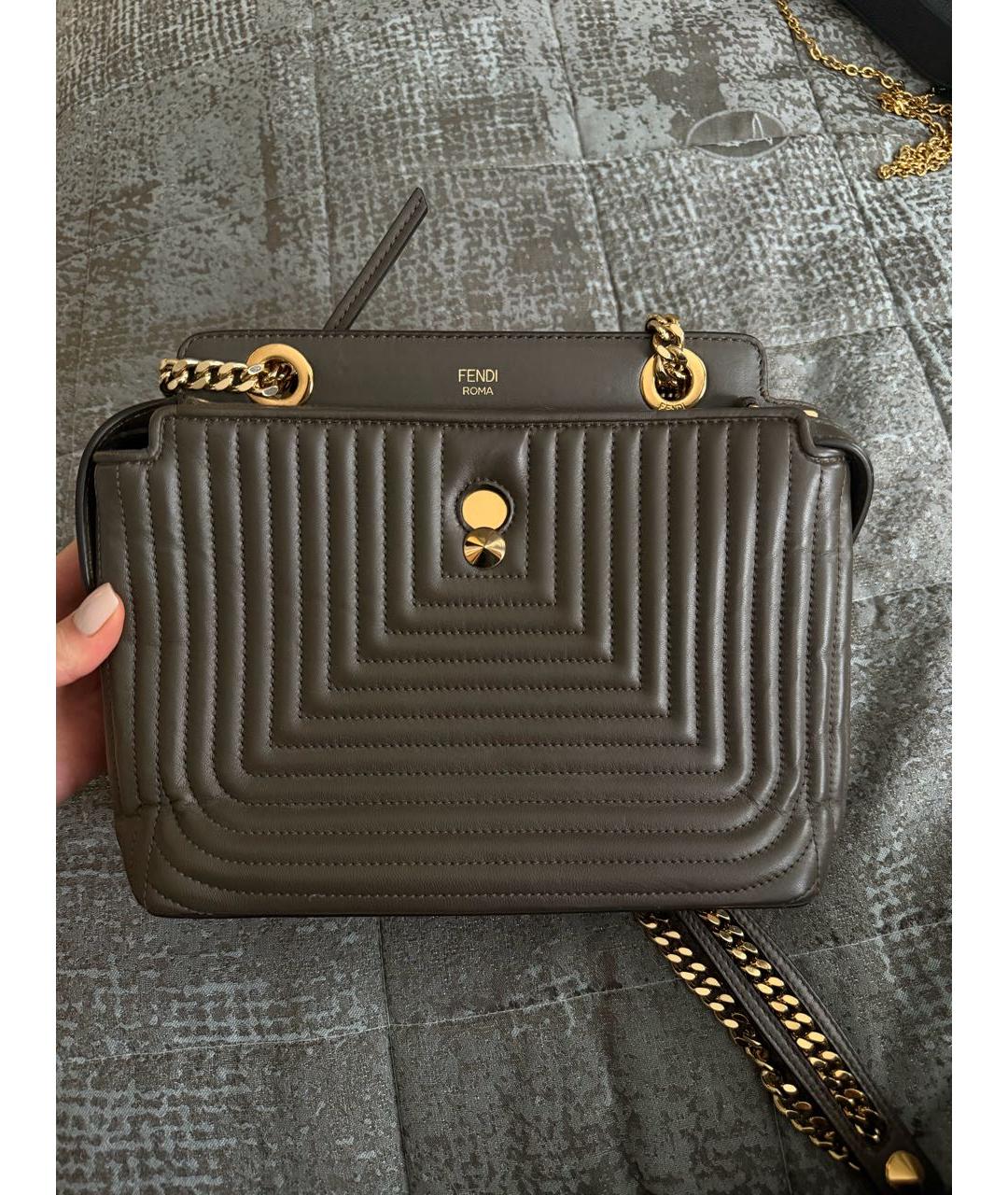 FENDI Хаки кожаная сумка через плечо, фото 5