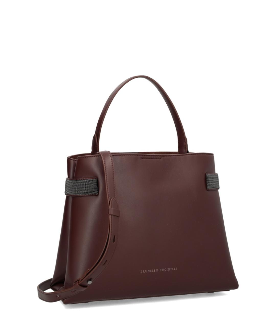 BRUNELLO CUCINELLI Бордовая кожаная сумка тоут, фото 2