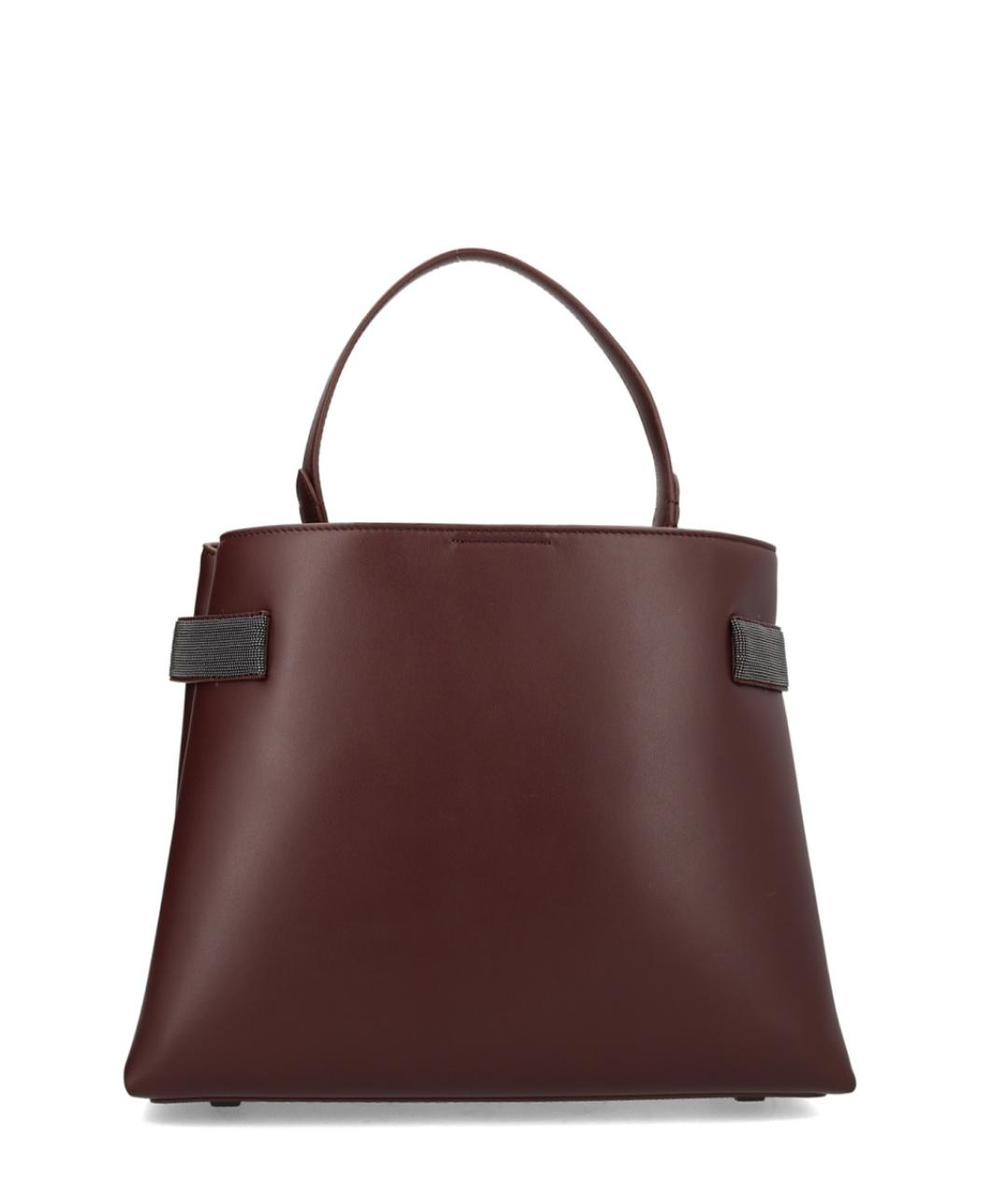 BRUNELLO CUCINELLI Бордовая кожаная сумка тоут, фото 3