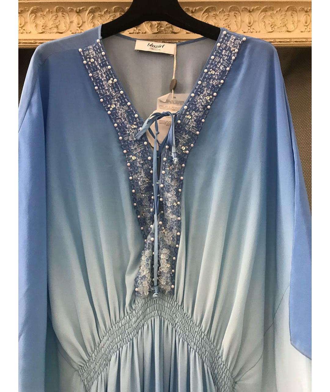 BLUMARINE Голубое шелковое коктейльное платье, фото 7