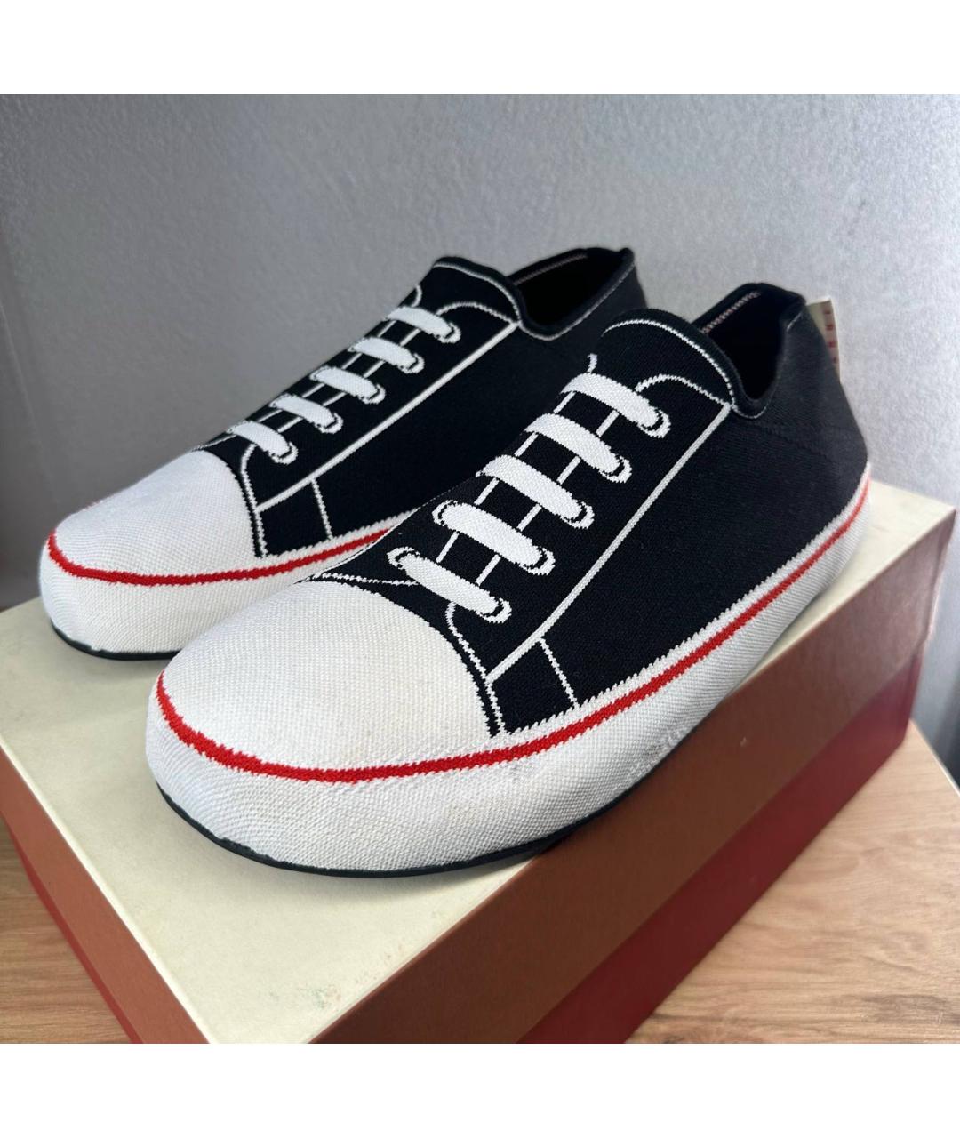 MARNI Черные текстильные низкие кроссовки / кеды, фото 4